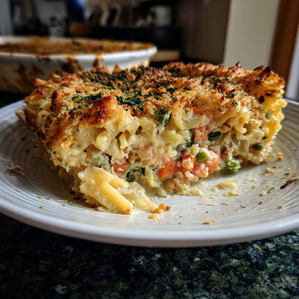 Nudelauflauf mit Erbsen und Karotten