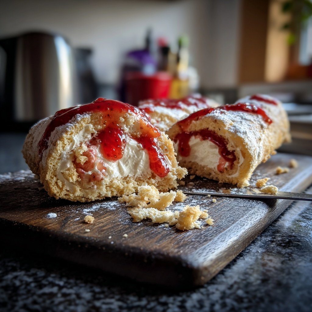 Erdbeer Biskuitrolle Mit Vanille Creme