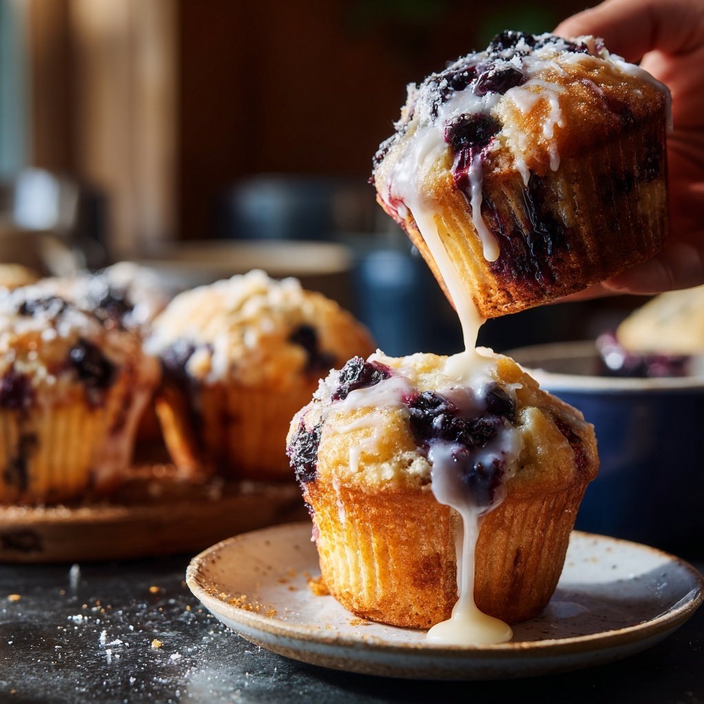 Muffins mit Blaubeeren und Zitronenglasur
