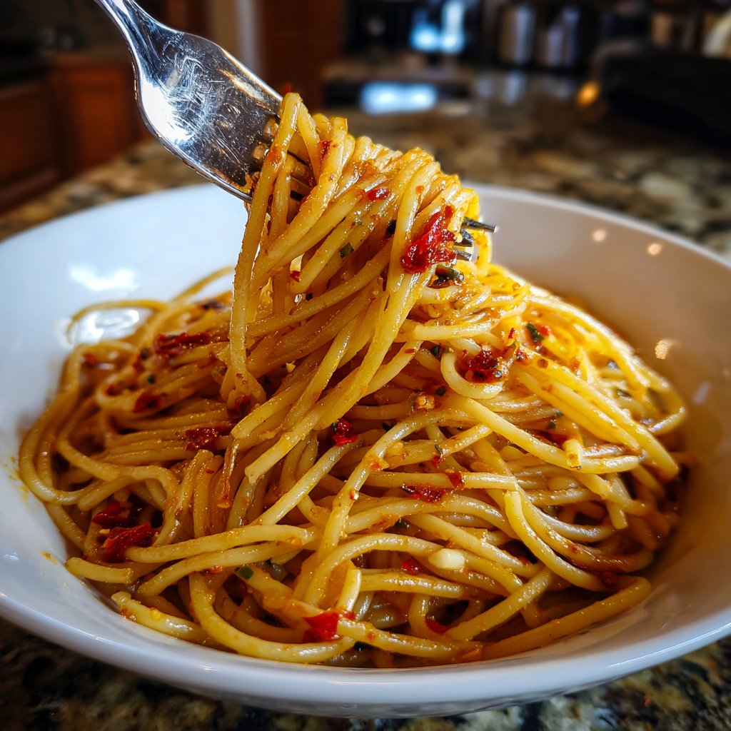 Spaghetti mit Chili und Knoblauchöl